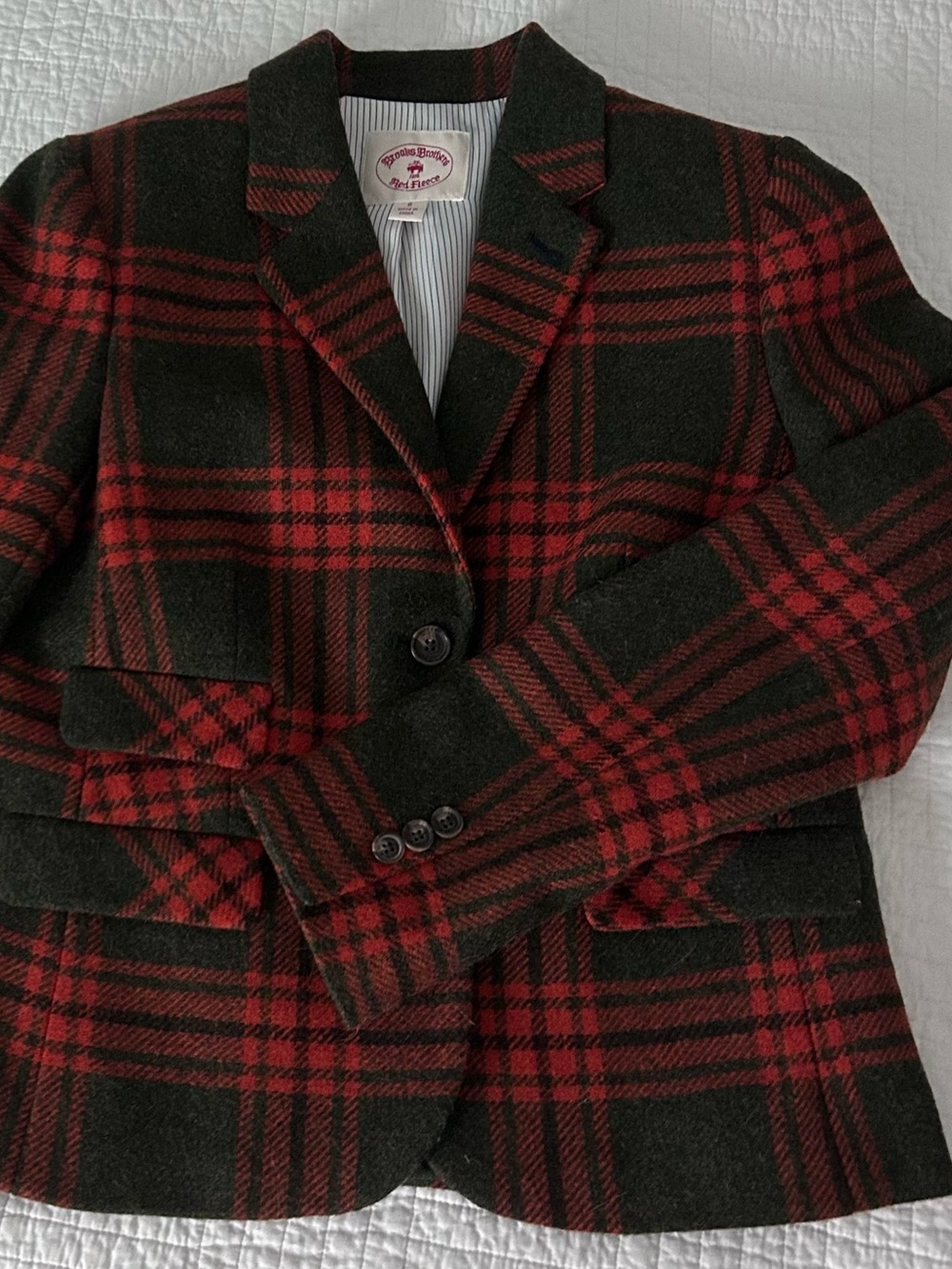 Brooks Brothers Red Fleece Label Dark Green and Orange Plaid Wool Blazer
